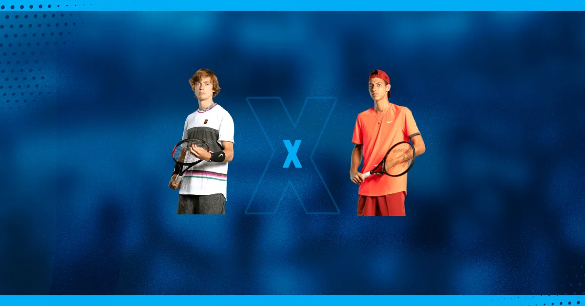 Imagem do Andrey Rublev e Alexei Popyrin que jogam pela final do ATP 1000 Montreal.