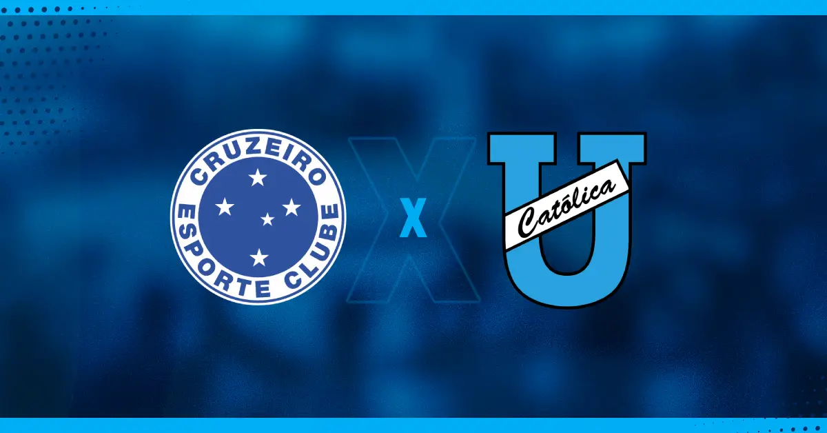 Imagem com os escudos de Cruzeiro e Universidad Catolica do Ecuador, times da Sul-Americana 2024