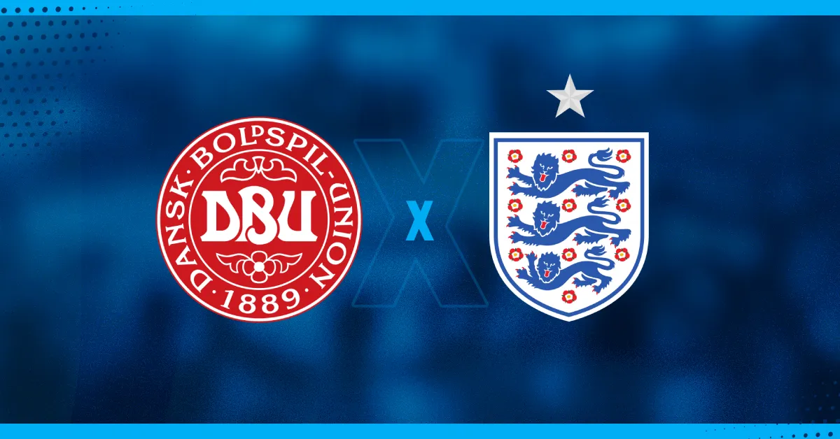Escudos de Dinamarca e Inglaterra, que jogam pela fase de grupos da Euro 2024