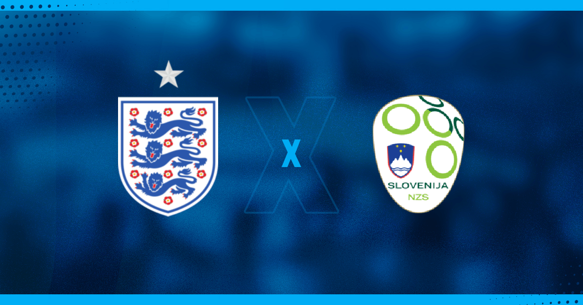 Escudos de Inglaterra e Eslovênia, que se enfrentam pela Eurocopa.