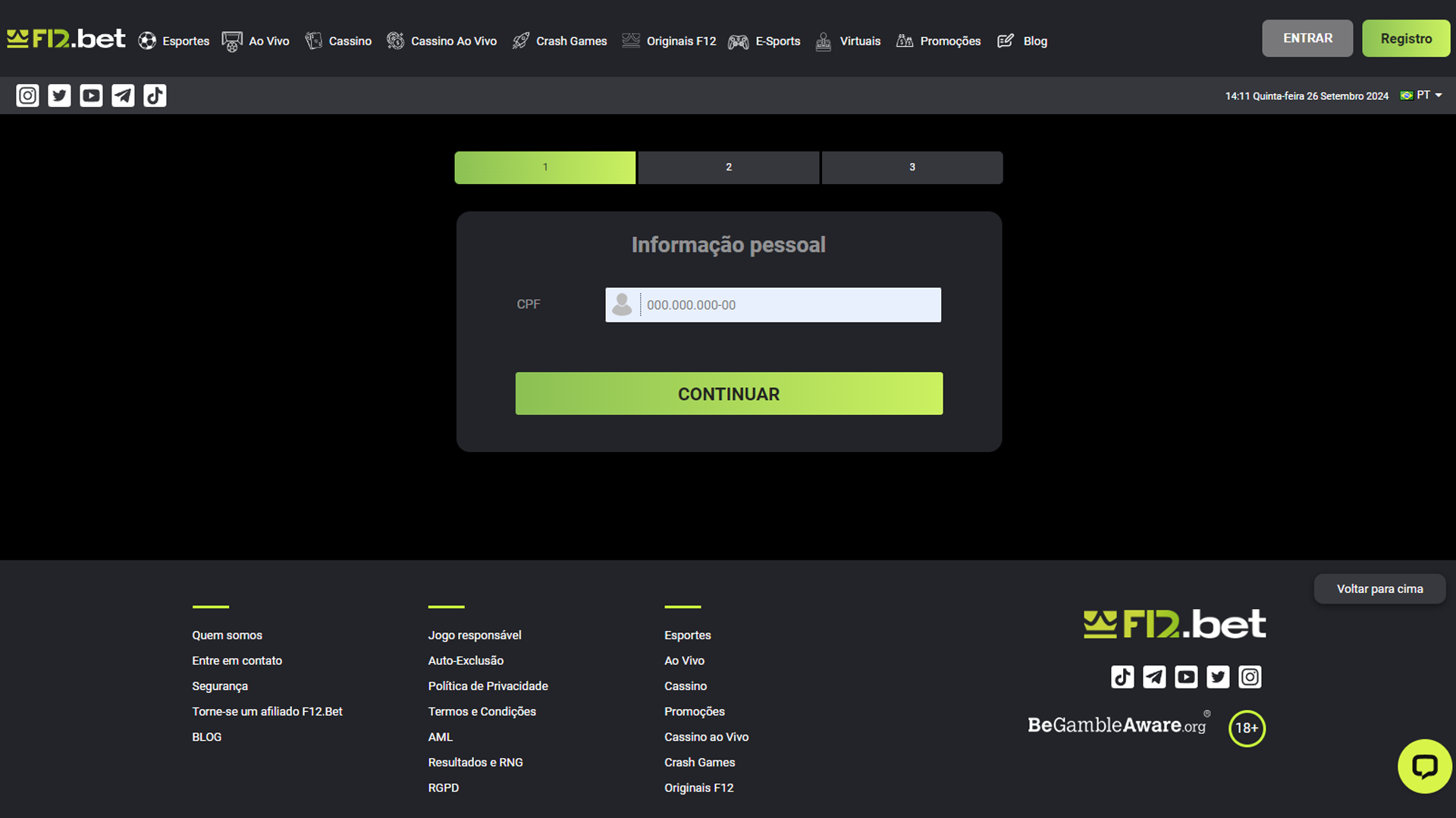 Screenshot cadastro f12bet