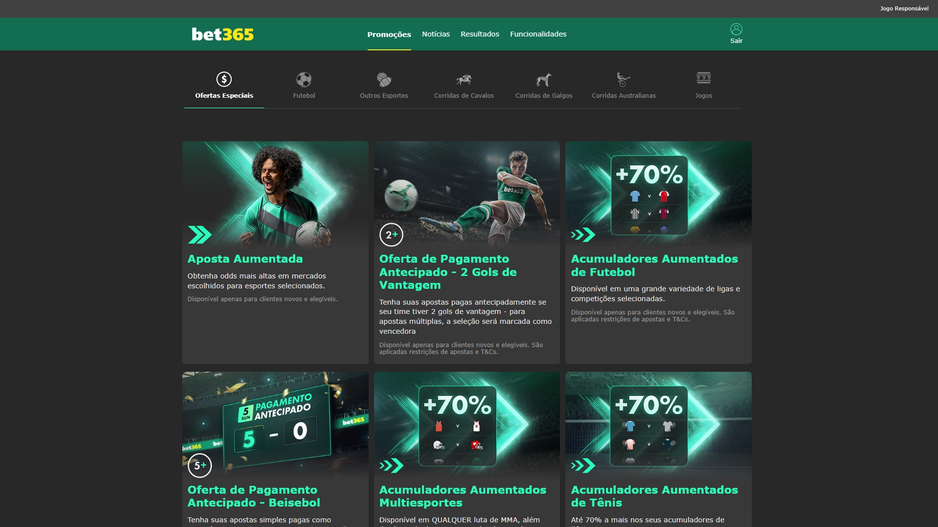 Screenshot ofertas bet365