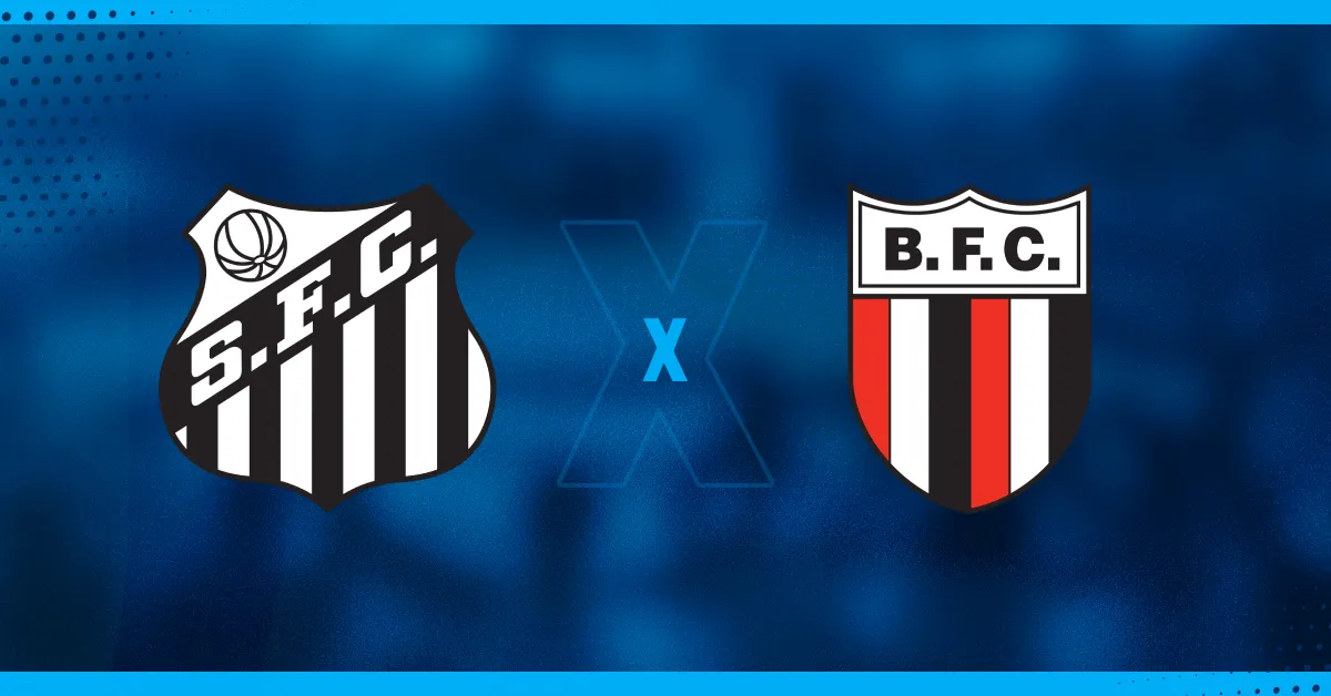 Escudos de Santos e Botafogo SP, que se enfrentam pela Brasileirão Série B.