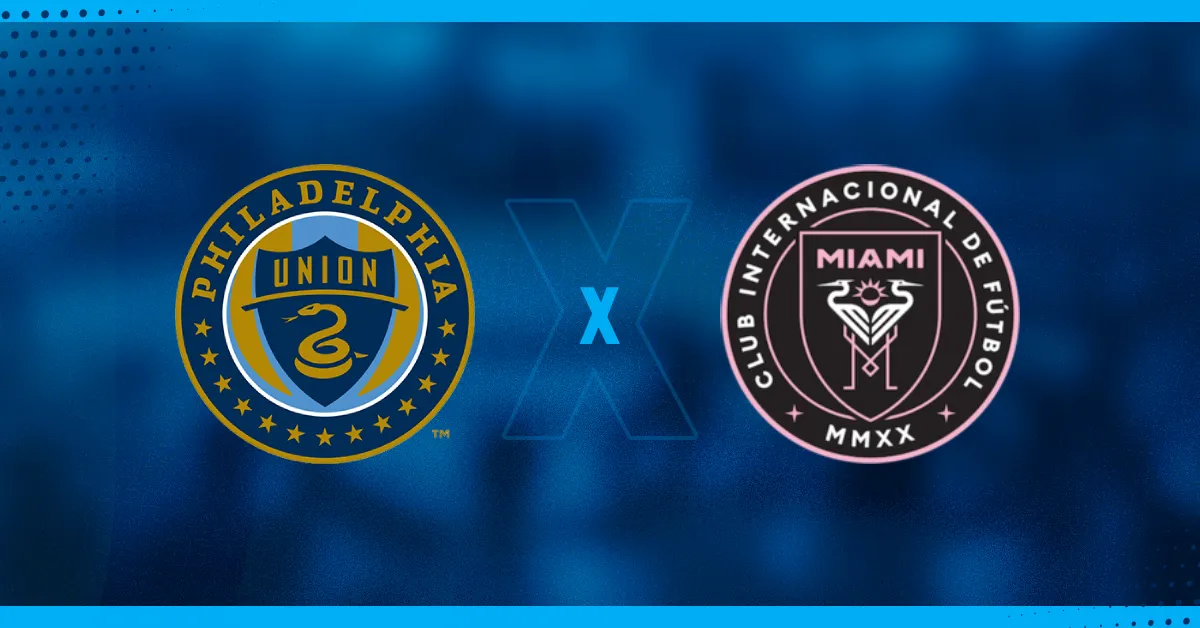 Escudos de Philadelphia Union e Inter Miami, que se enfrentam pela MLS.