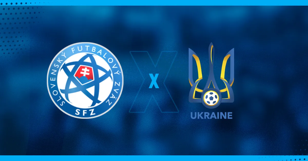 Escudos de Eslováquia e Ucrânia, que se enfrentam pela Eurocopa.