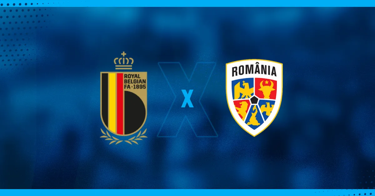 Escudos de Bélgica e Romênia, que se enfrentam pela Eurocopa.