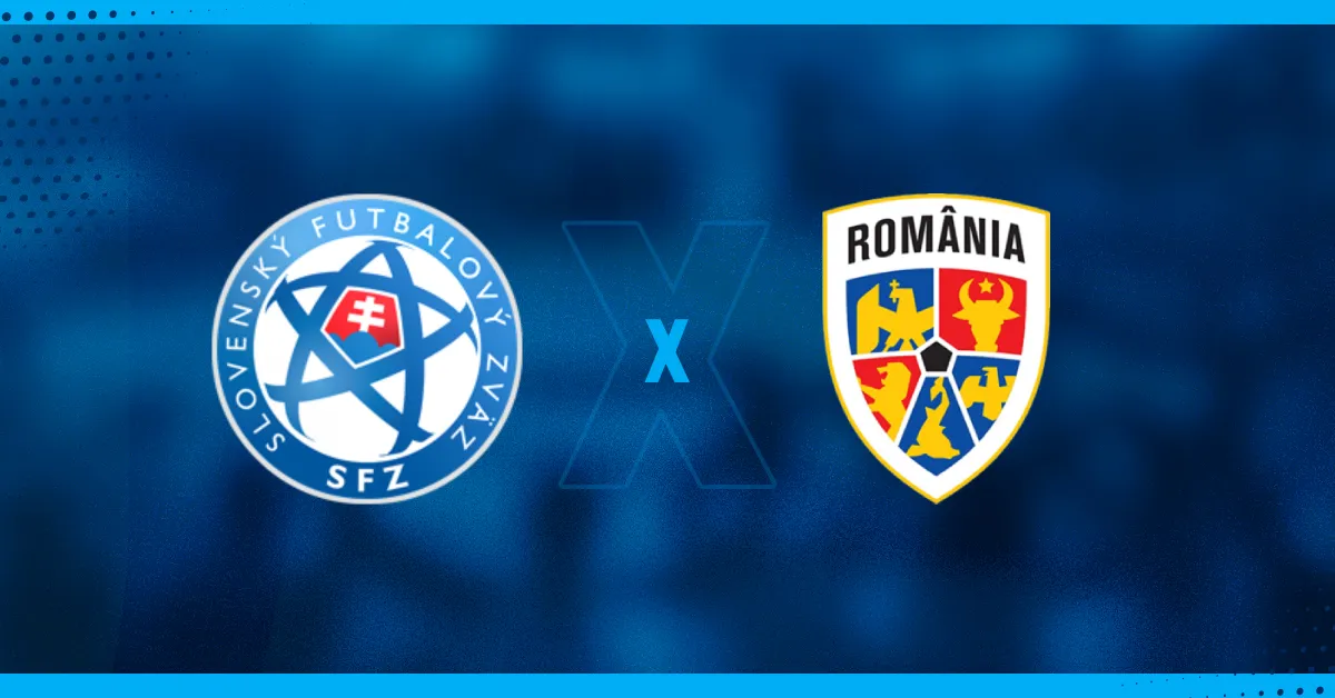 Escudos de Eslováquia e Romênia, que se enfrentam pela Eurocopa.