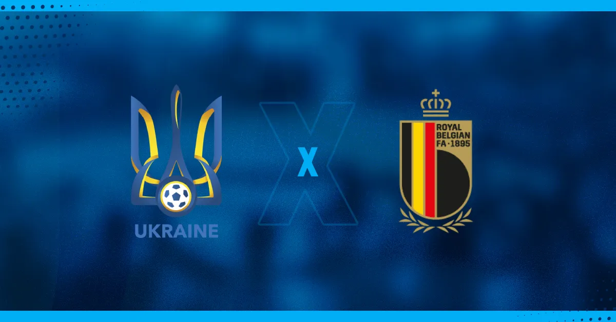 Escudos de Ucrânia e Bélgica, que se enfrentam pela Eurocopa.