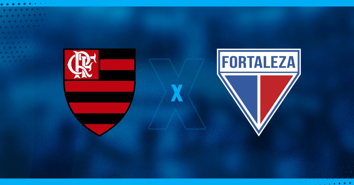 Escudos de Flamengo e Fortaleza, que se enfrentam pela Série A.