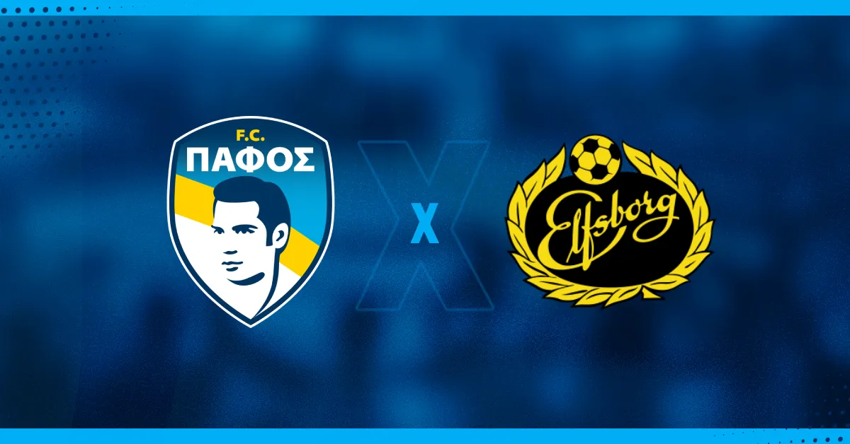 Escudos de Pafos e Elfsborg, que se enfrentam pela Europa League.