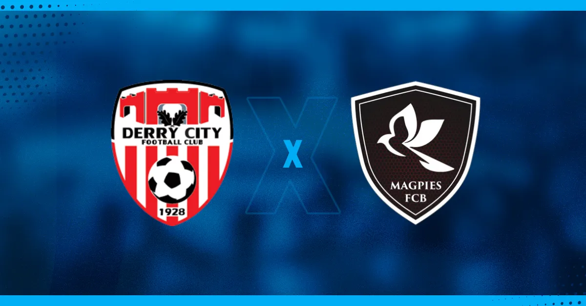 Escudos de Derry e Magpies, que se enfrentam pela Conference League.