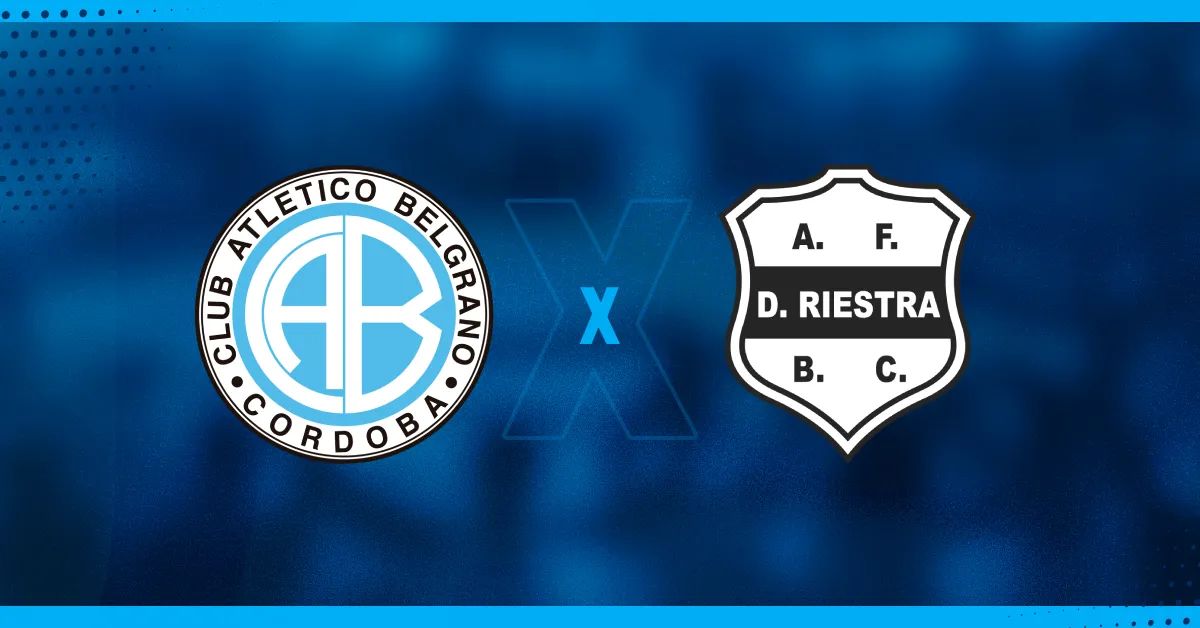 Escudos de Belgrano e Deportivo Riestra, que se enfrentam pelo Campeonato Argentino.