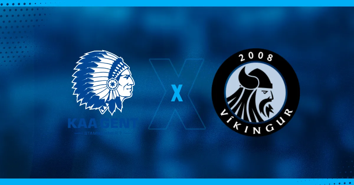 Escudos de Gent e Vikingur, que se enfrentam pela Liga Conferência.