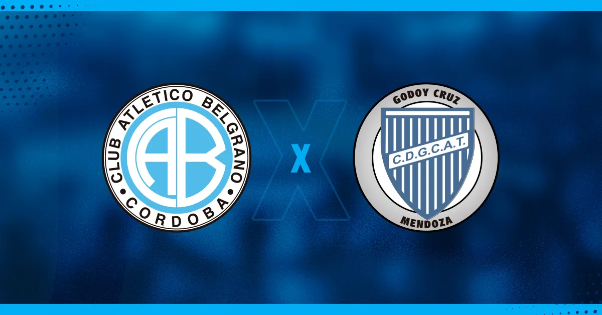 Escudos de Belgrano e Godoy Cruz, que se enfrentam pelo Campeonato Argentino.