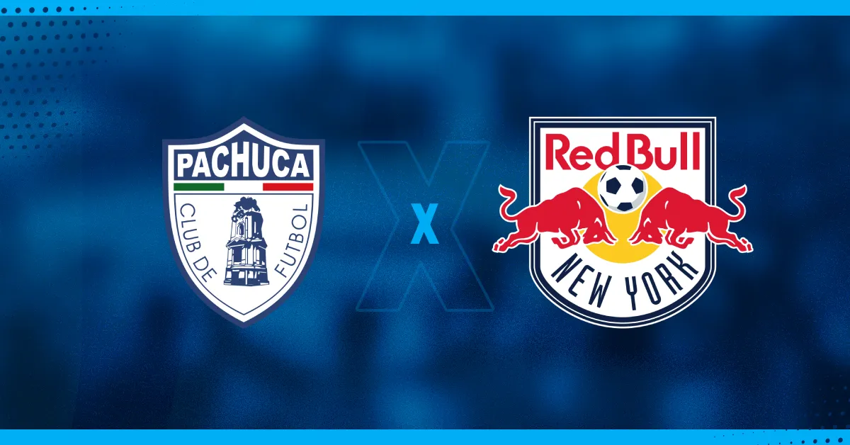 Escudos de Pachuca e NY Red Bulls, que se enfrentam pela Leagues Cup.