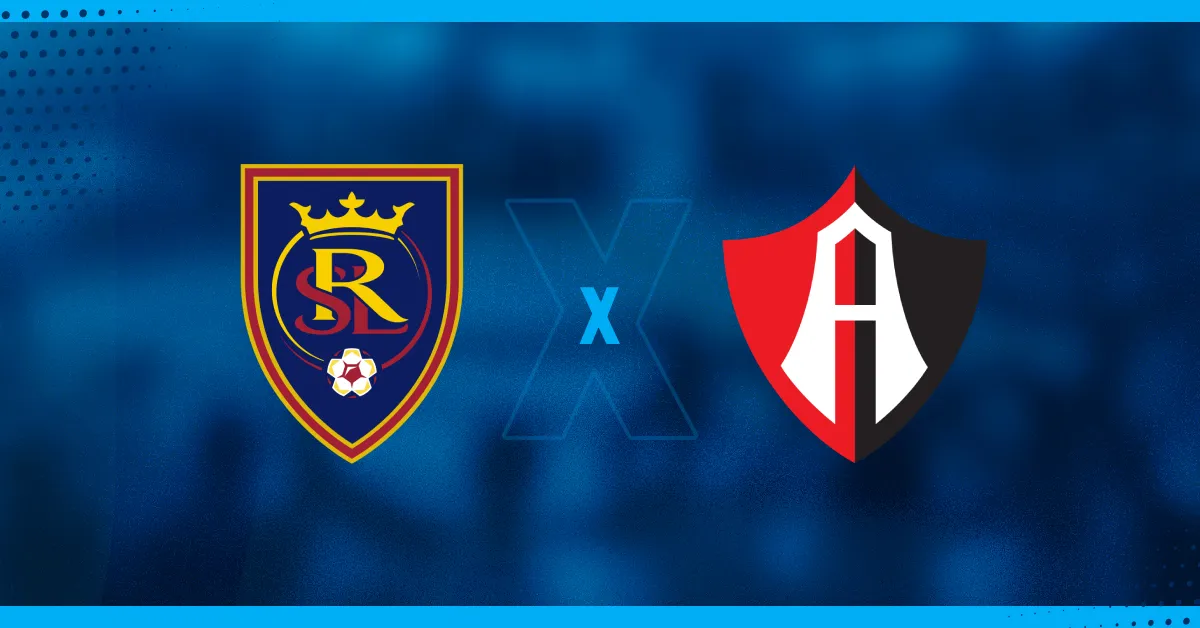 Escudos de Real Salt Lake e Atlas, que se enfrentam pela Leagues Cup.