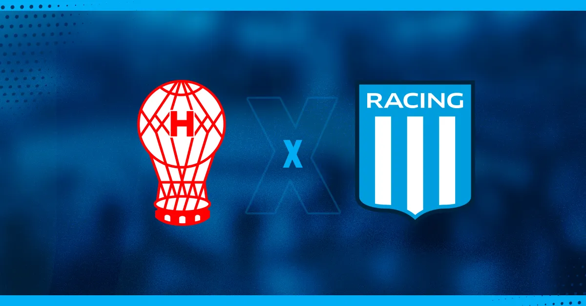 Escudos de Huracán e Racing, que se enfrentam pelo Campeonato Argentino.