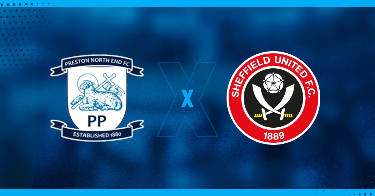 Escudos de Preston e Sheffield United, que se enfrentam pela EFL Championship.