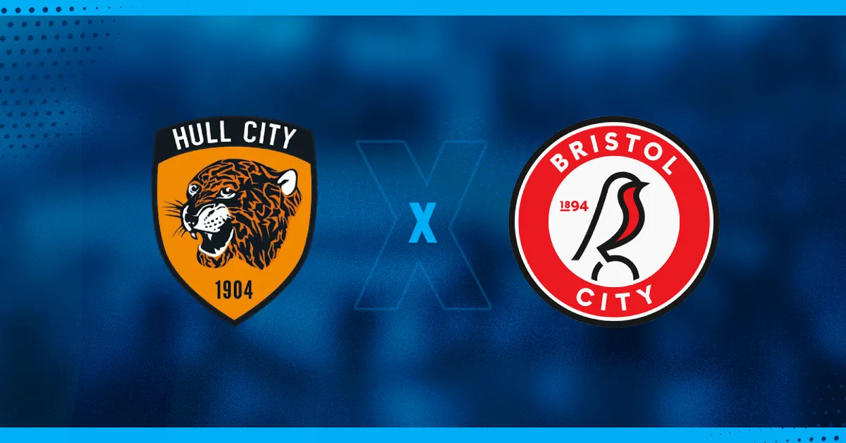 Escudos de Hull e Bristol City, que se enfrentam pela EFL Championship.