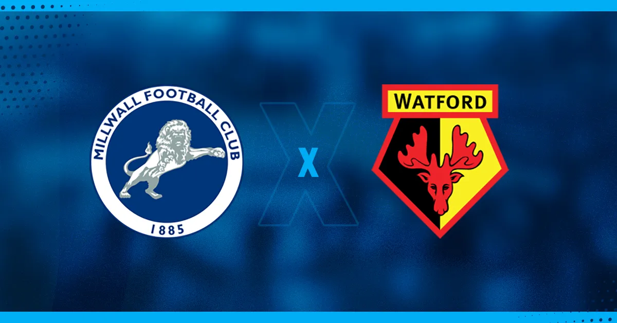 Escudos de Millwall e Watford, que se enfrentam pela EFL Championship.