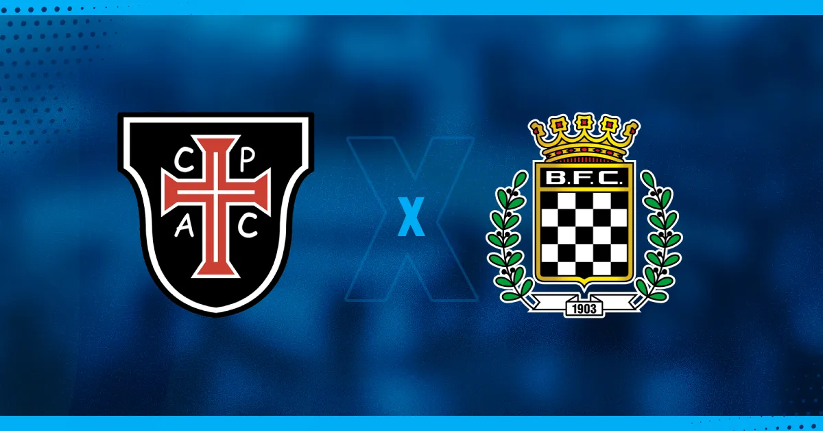 Escudos de Casa Pia e Boavista, que se enfrentam pela Liga Portugal.