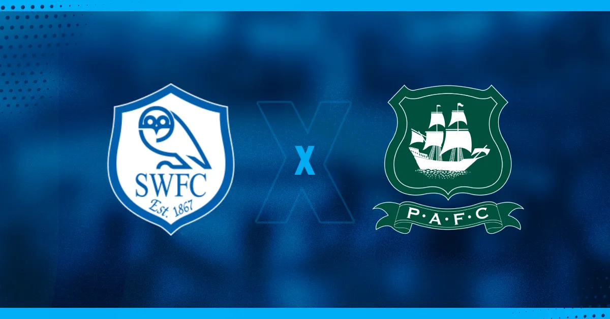 Escudos de Sheffield Wednesday e Plymouth, que se enfrentam pela EFL Championship.