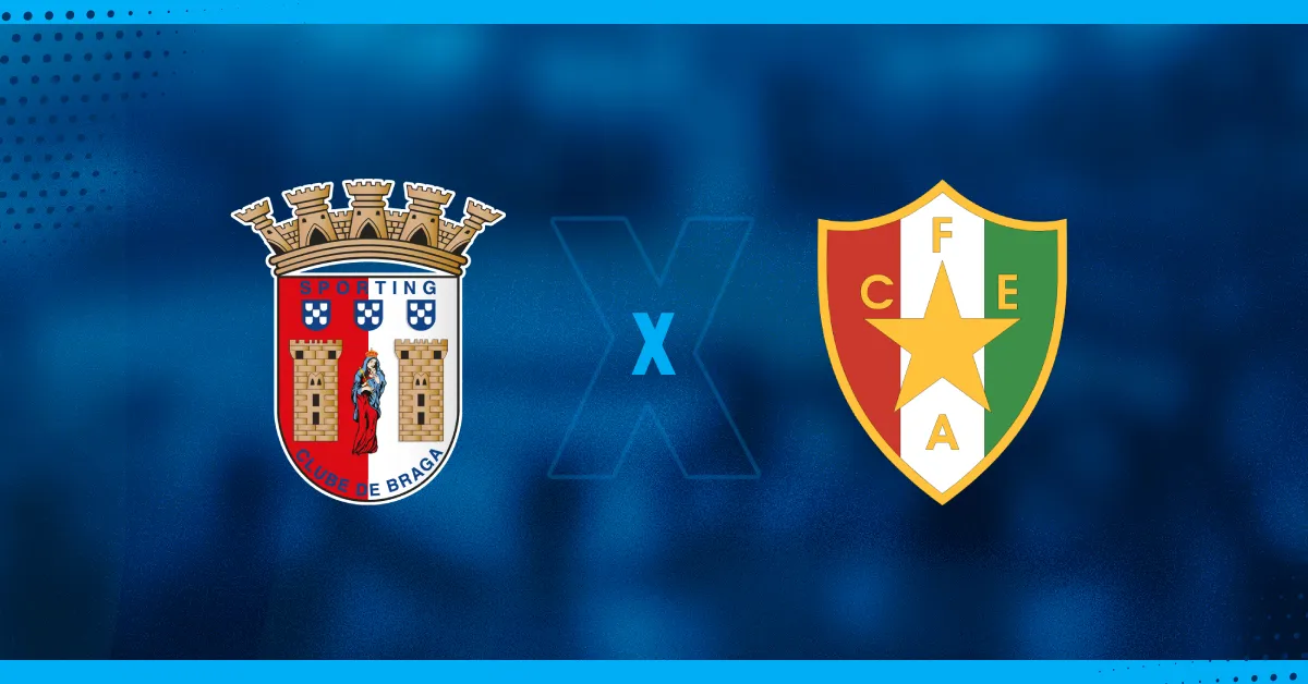 Escudos de Braga e Estrela Amadora, que se enfrentam pela Liga Portugal.