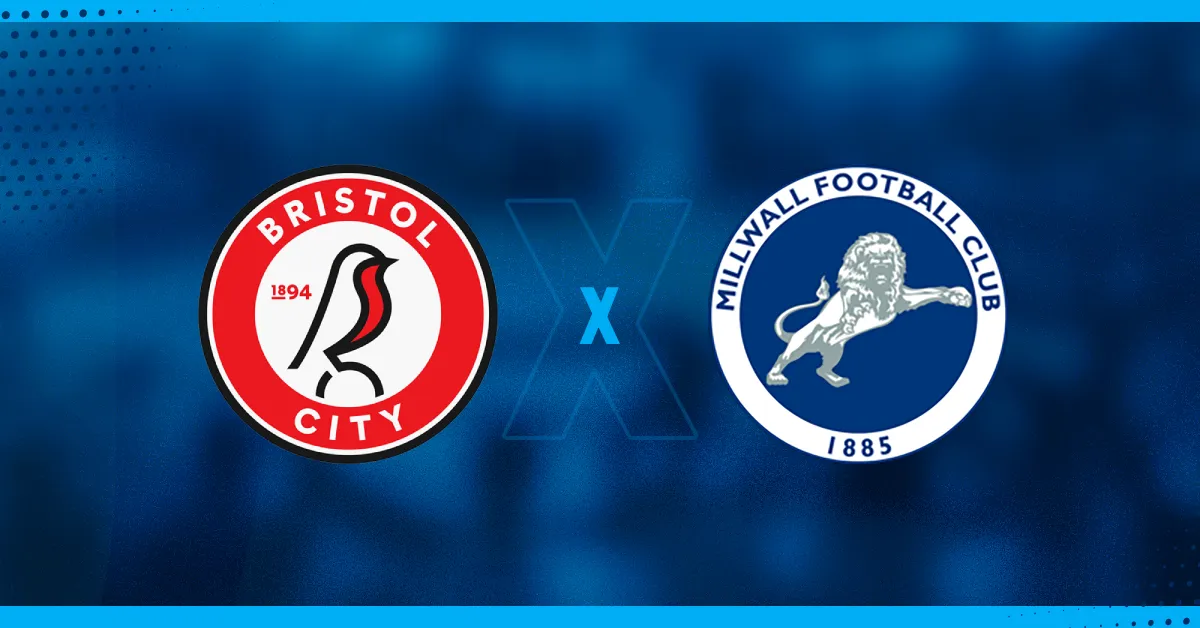 Escudos de Bristol City e Millwall, que se enfrentam pela EFL Championship.