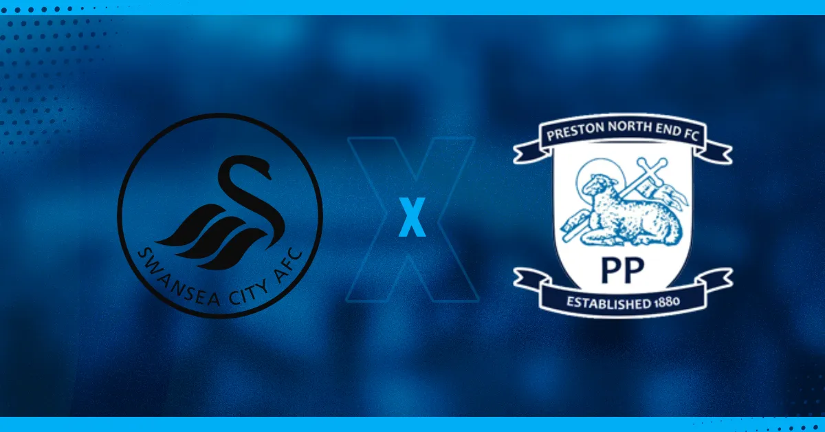 Escudos de Swansea e Preston, que se enfrentam pela EFL Championship.