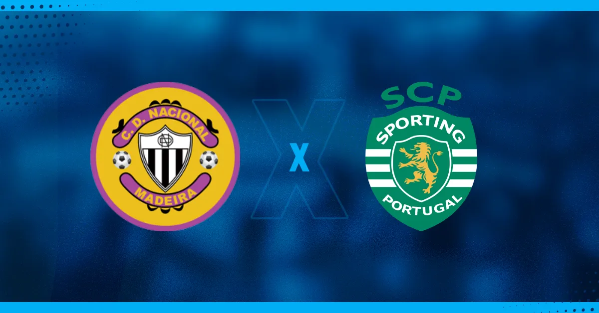 Escudos de Nacional e Sporting, que se enfrentam pela Liga Portugal.