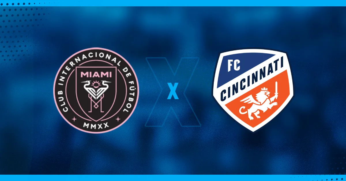 Escudos de Inter Miami e Cincinnati, que se enfrentam pela MLS.