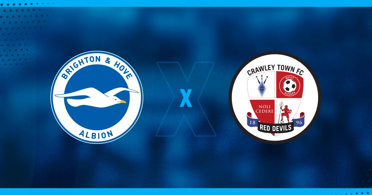 Escudos de Brighton e Crawley, que se enfrentam pela Copa da Liga Inglesa.