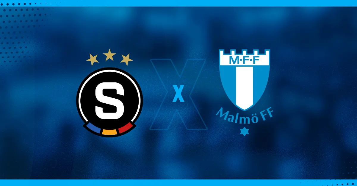 Escudos de Sparta Praga e Malmö, que se enfrentam pela Liga dos Campeões.