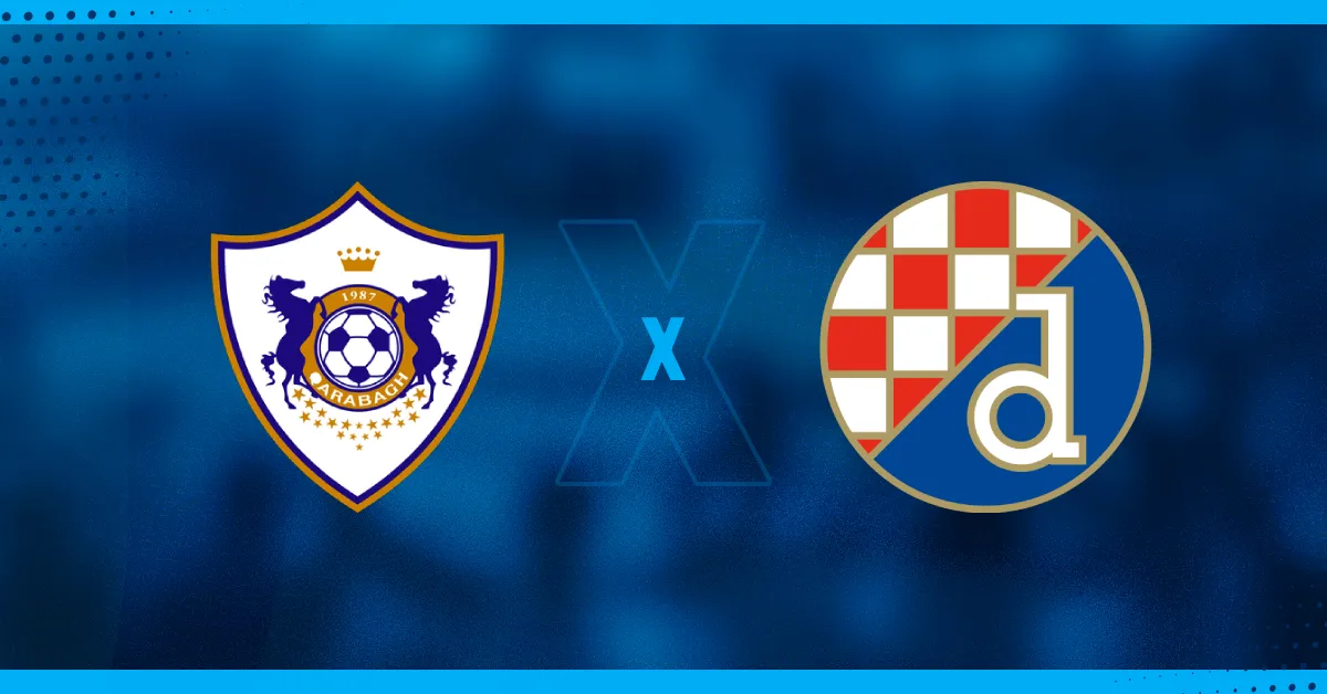 Escudos de Qarabag e Dínamo Zagreb, que se enfrentam pela Champions League.