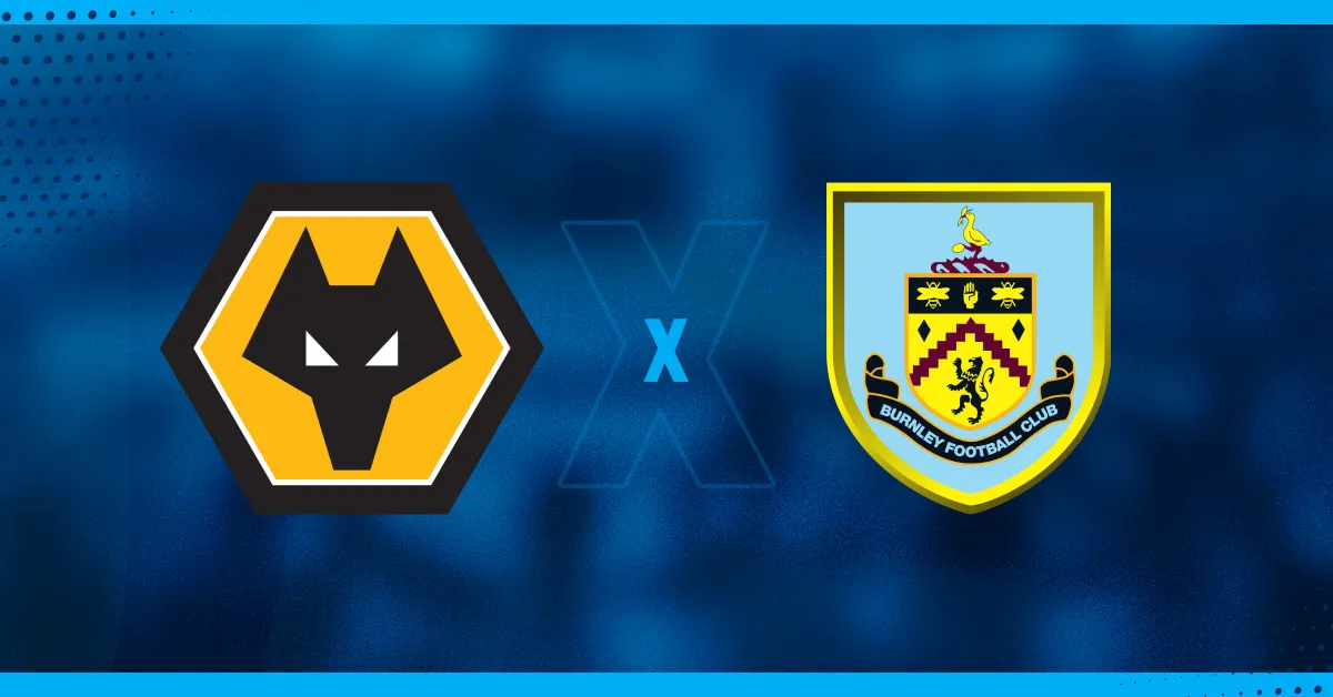 Escudos de Wolverhampton e Burnley, que se enfrentam pela Copa da Liga Inglesa.