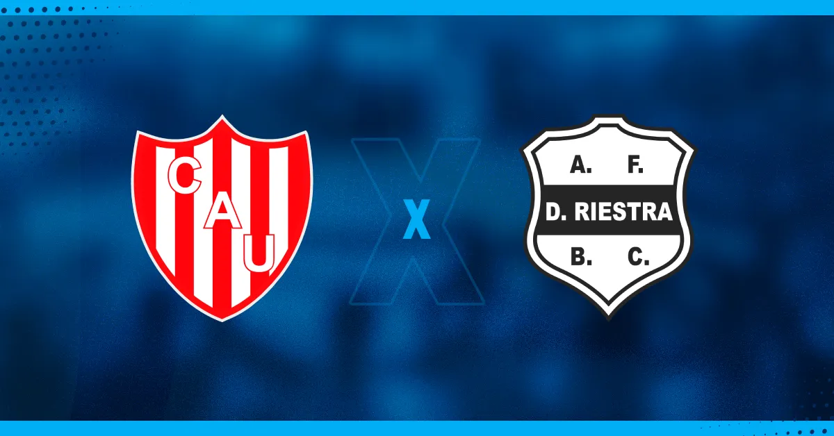 Escudos de Unión de Santa Fe e Deportivo Riestra, que se enfrentam pelo Campeonato Argentino.