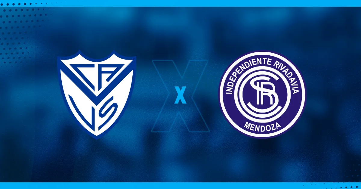 Escudos de Vélez Sársfield e Independiente Rivadavia, que se enfrentam pelo Campeonato Argentino.