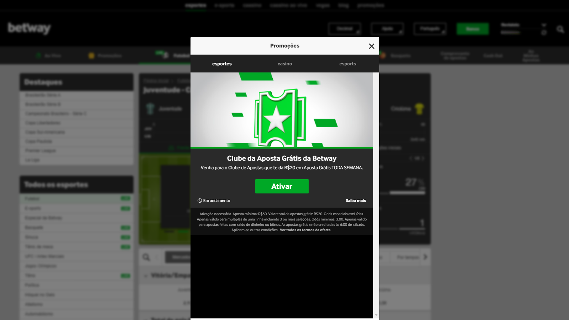 captura de tela ofertas betway