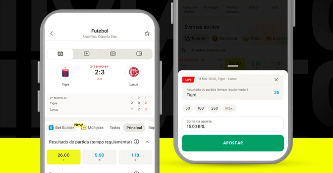 Imagem mostra smartphones abertos na página de apostas do app da Parimatch
