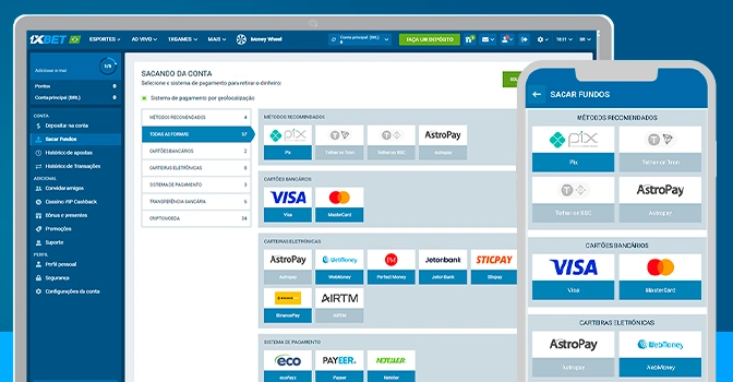 imagem ilustrativa Métodos de Pagamento Disponíveis 1xBet