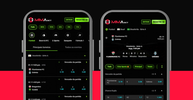 Imagem mostra celulares abertos no app da MMABet