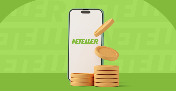 Imagem mostra uma moedas à frente de um smartphone aberto na Neteller
