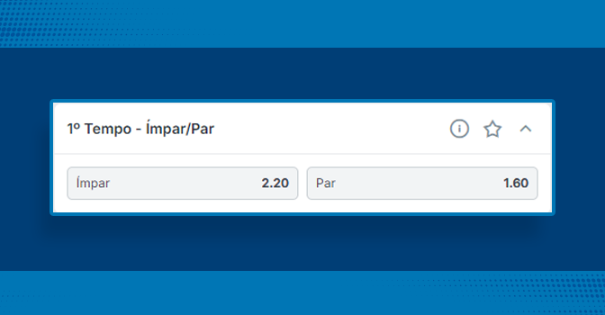Imagem mostra tabela com odds de mercado primeiro tempo gols impar/par