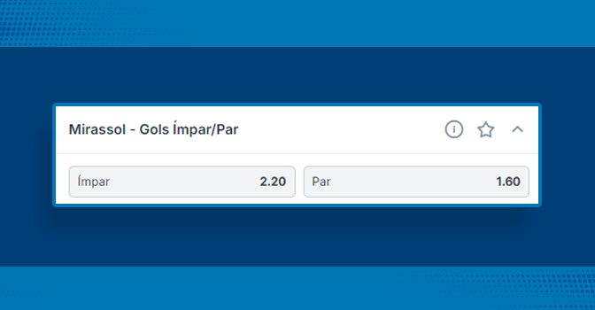 Imagem mostra tabela com odds de mercado time visitante gols impar/par