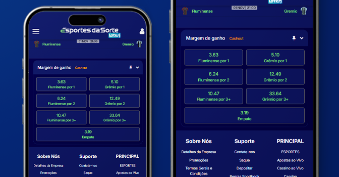 Imagem mostra celulares abertos na página de mercado margem de ganho da Esportes da Sorte