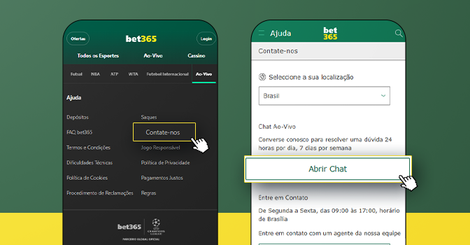 imagem mockup onde fica o chat bet365