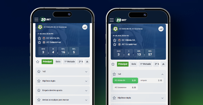 Imagem mostra smartphones abertos na página de como apostar da 20 Bet