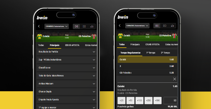 Imagem mostra smartphones abertos na página de apostas da Bwin