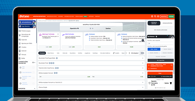 Imagem mostra notebook aberto na página de ambas equipes marcam da Betano
