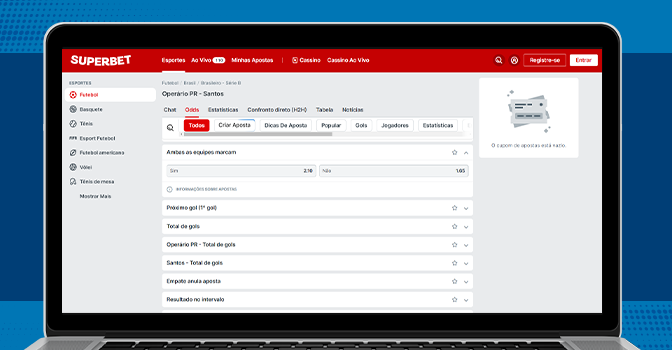 Imagem mostra notebook aberto na página de ambas equipes marcam da Superbet